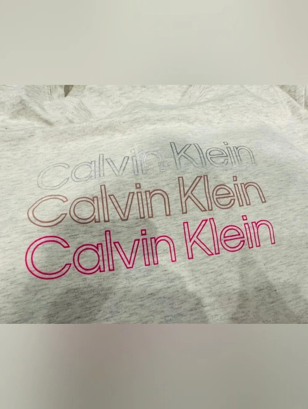 Calvin Klein Logo Tee in Heather Cream with Pink Accent